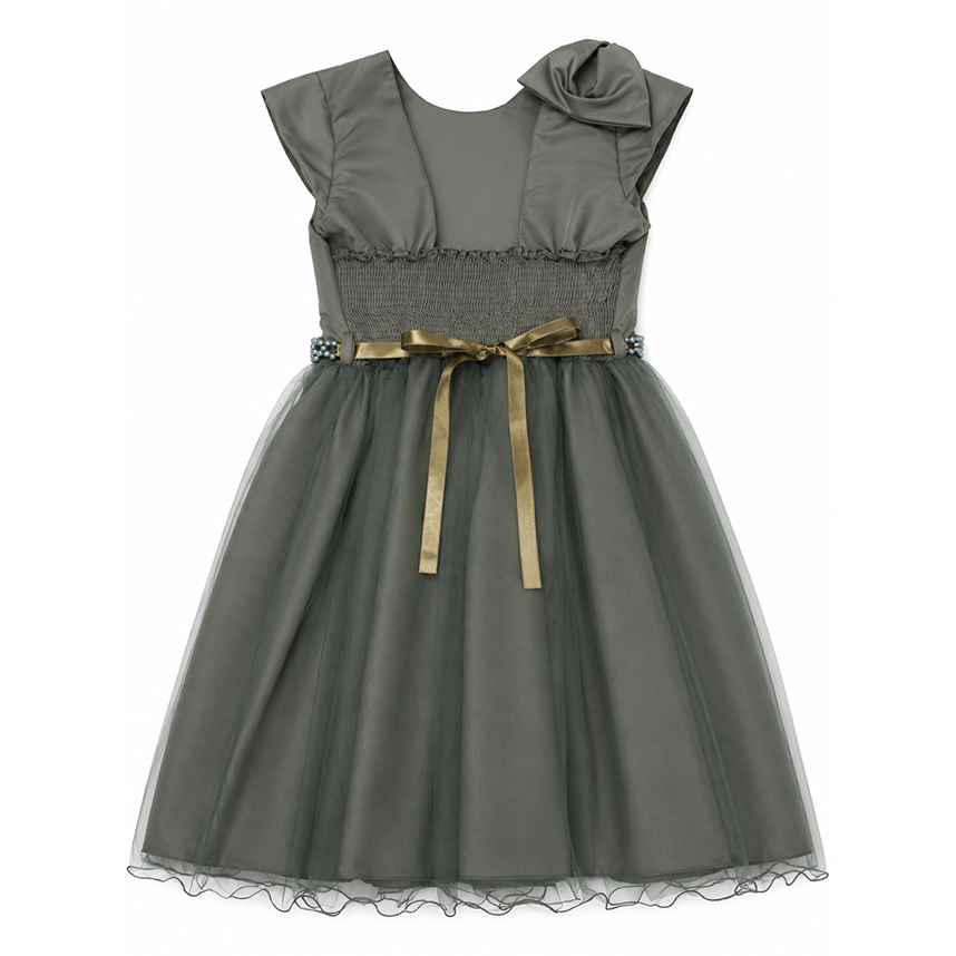 Vestido Infantil Heloísa Manga Curta Laço Ombro Pérolas