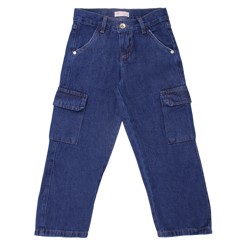 Calça Jeans  Infantil Color Girl Wide Leg Cargo