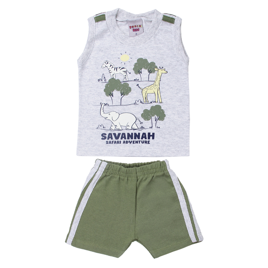 Conjunto Bebê Pimentinha Regata Estampa Savana e Bermuda