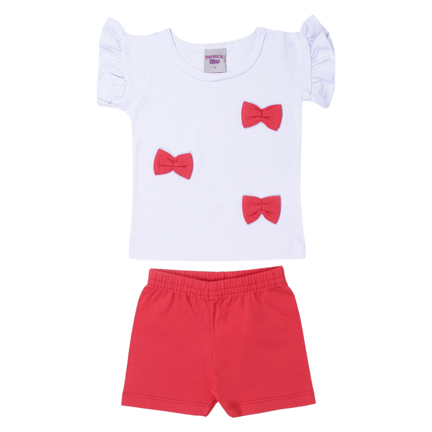 Conjunto Infantil Pimentinha Blusa Aplique Laços e Shorts