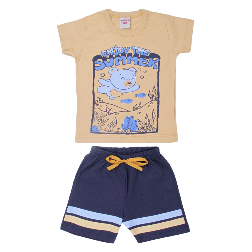 Conjunto Infantil Pimentinha Camiseta Estampa Urso e Bermuda