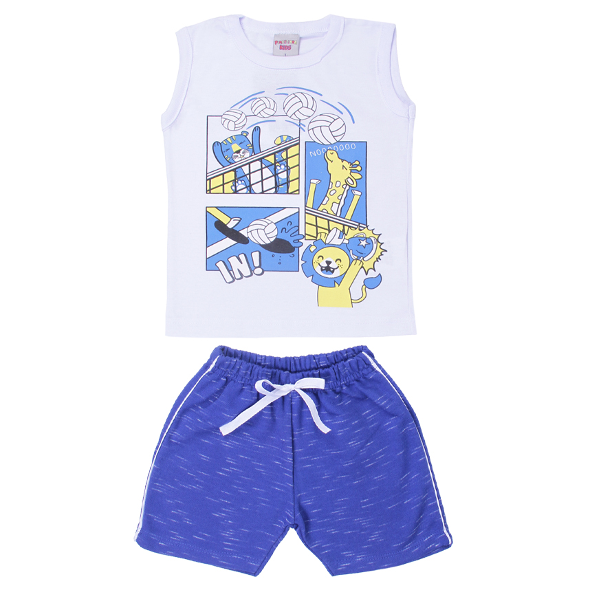 Conjunto Infantil Pimentinha Regata Estampa Vôlei e Bermuda