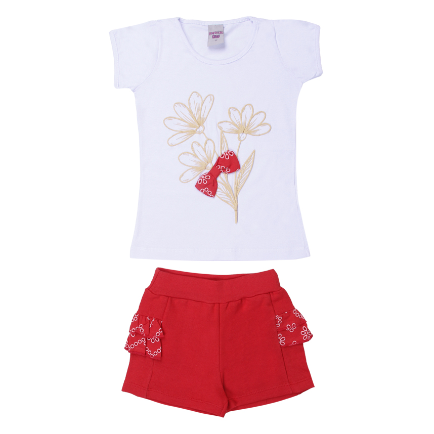 Conjunto Infantil Pimentinha Blusa Estampa Flores e Shorts