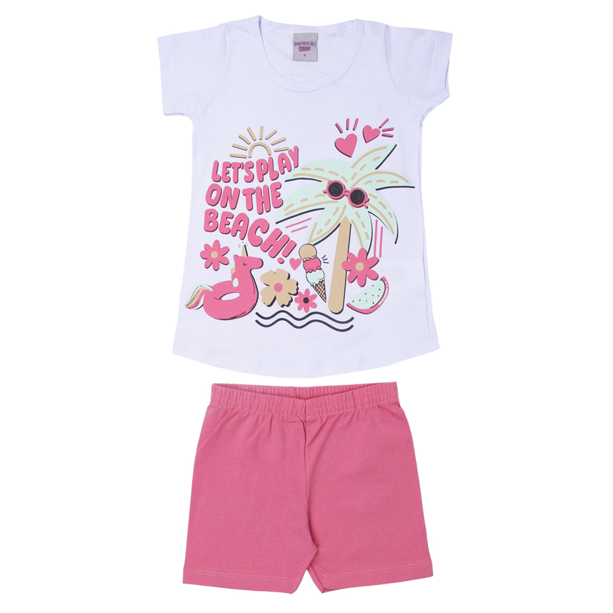 Conjunto Infantil Pimentinha Blusa Estampa Beach e Short