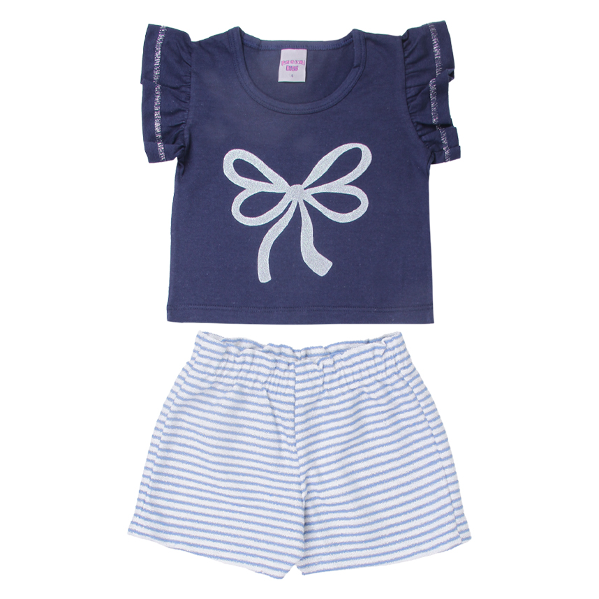 Conjunto Infantil Pimentinha Cropped Estampa Laço e Short