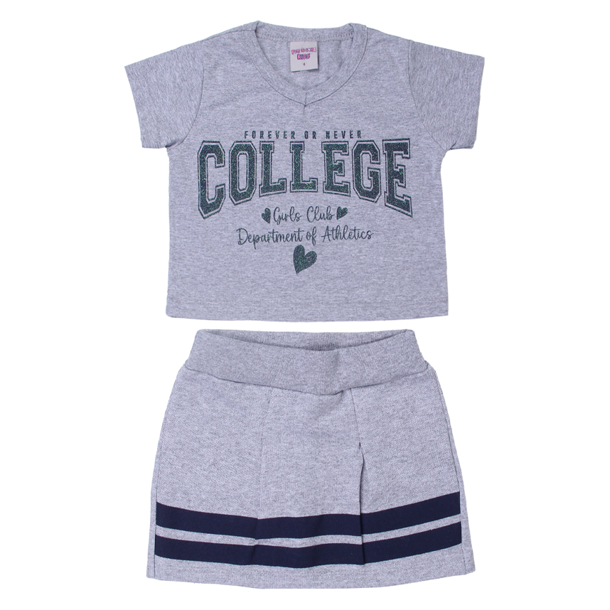 Conjunto Infantil Pimentinha Blusa Estampa College e Short Saia