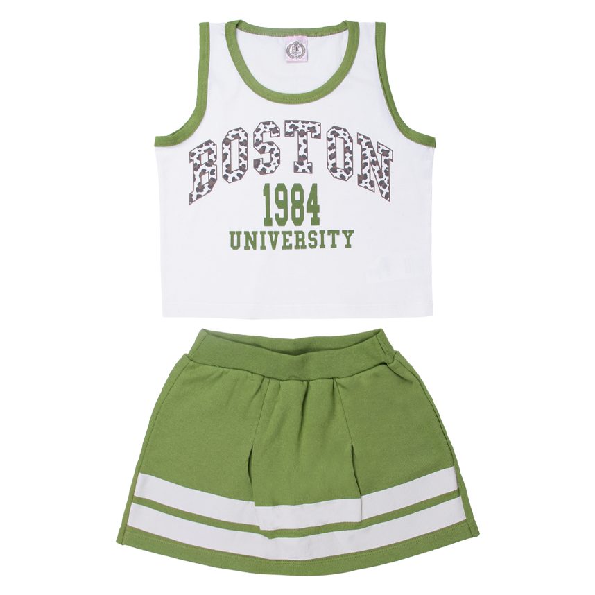 Conjunto Juvenil Pimentinha Regata Estampa Boston e Short Saia