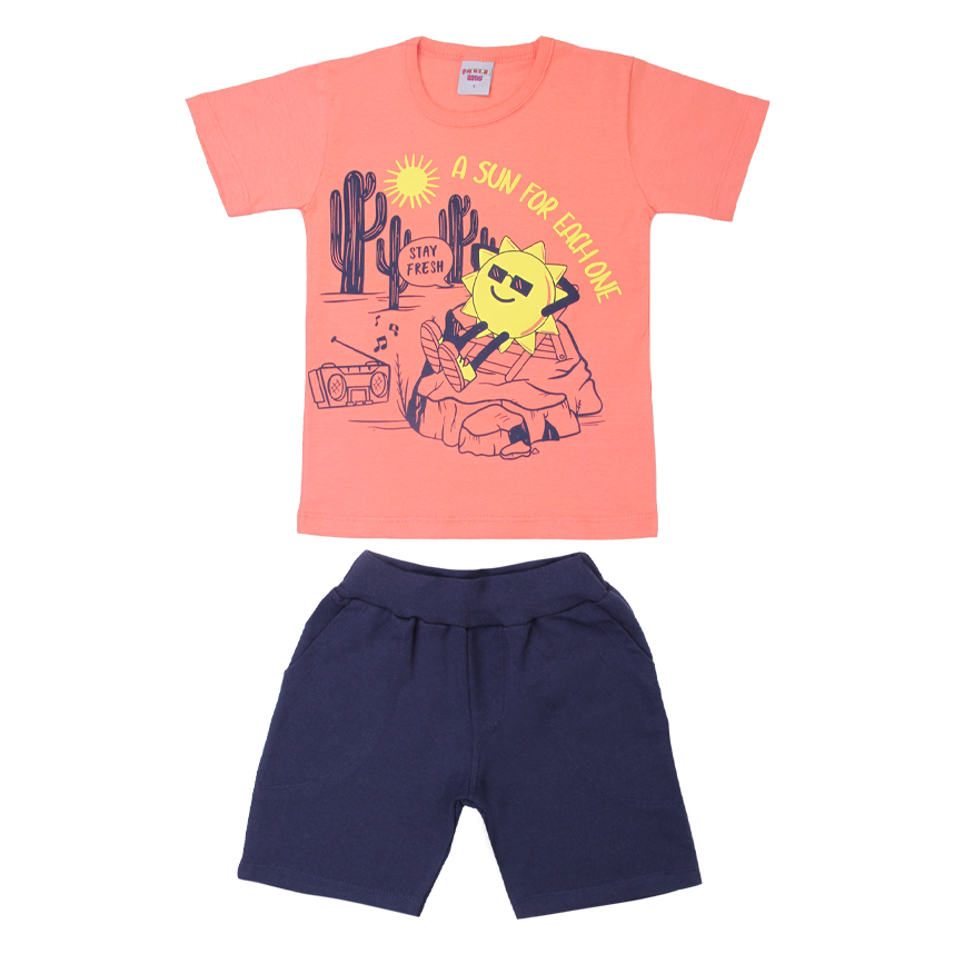 Conjunto Infantil Pimentinha Camiseta Estampa Sol e Bermuda