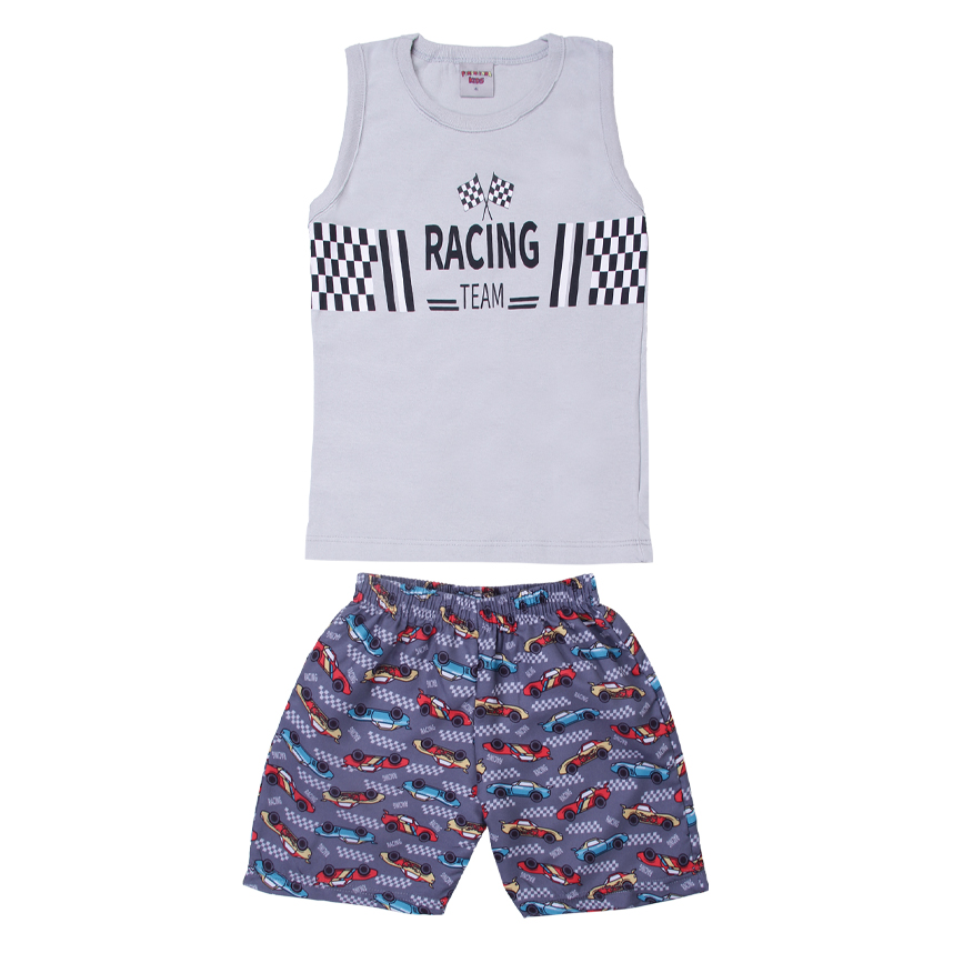 Conjunto Infantil Pimentinha Regata Estampa Racing e Bermuda