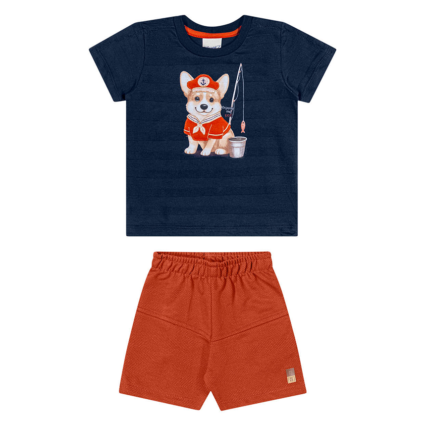 Conjunto Bebê Angero Camiseta Estampa Cachorro e Bermuda
