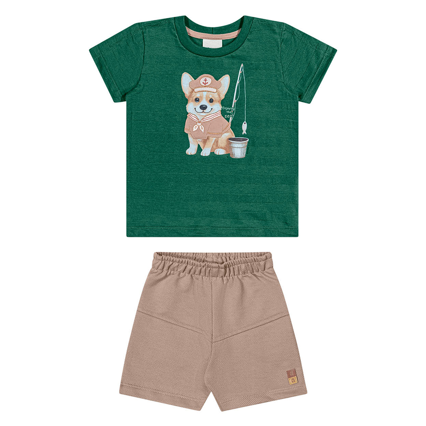 Conjunto Bebê Angero Camiseta Estampa Cachorro e Bermuda Conjunto Bebê Angero Camiseta Estampa Cachorro e Bermuda