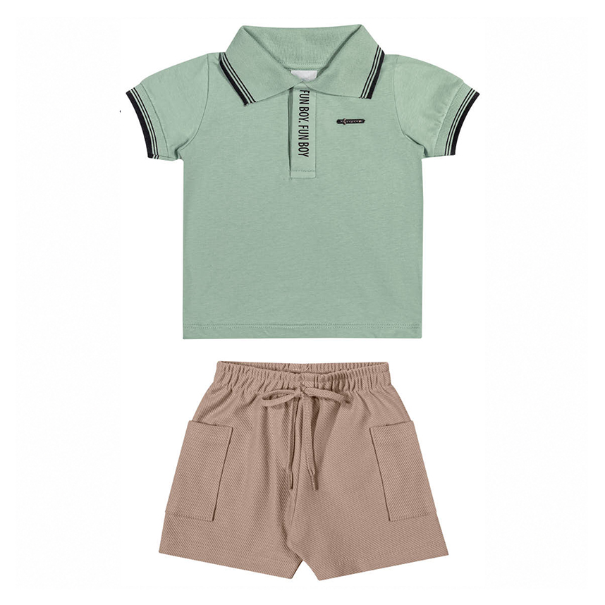 Conjunto Bebê Angerô Camiseta Gola Polo e Bermuda