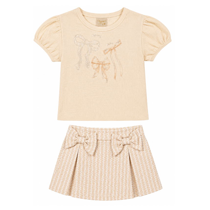 Conjunto Bebê Angero Blusa Estampa Laço e Short Saia