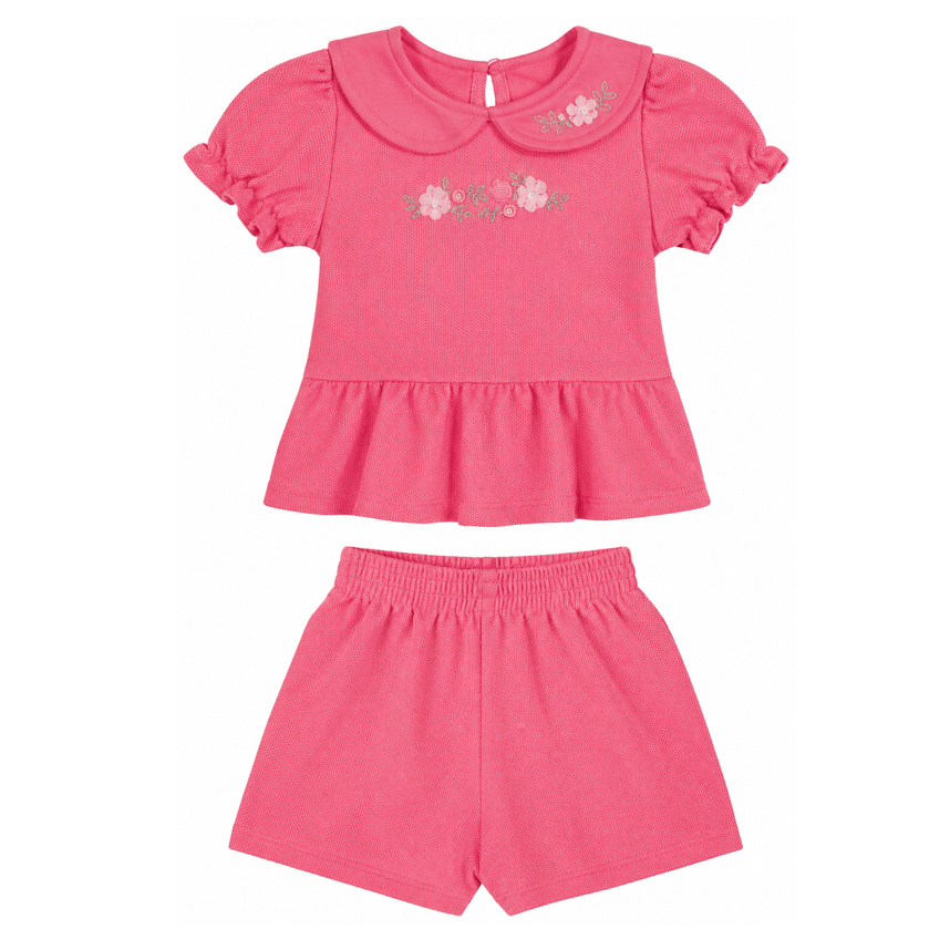 Conjunto Bebê Angero Blusa Gola Aplique Flores e Short