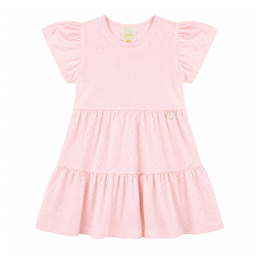 Vestido Infantil Angerô Manga Curta Estampa Flores com Glitter