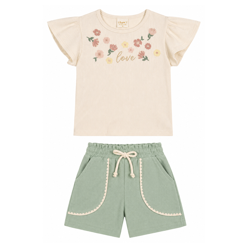 Conjunto Infantil Angerô Blusa Estampa Ursa e Short Saia