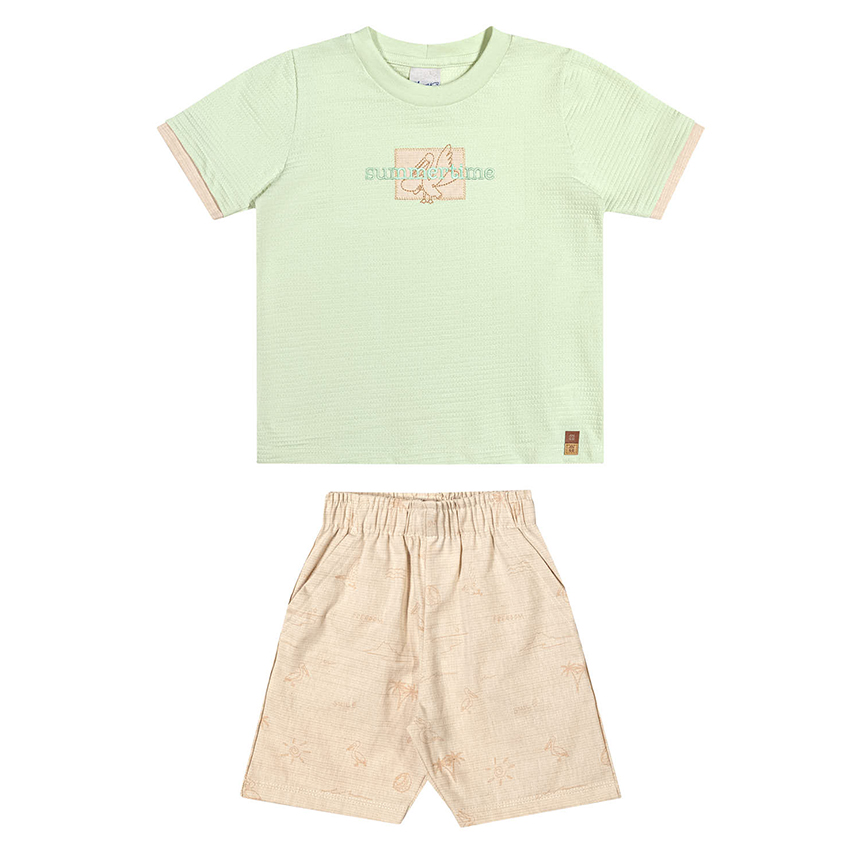 Conjunto Infantil Angerô Camiseta Bordado Summer e Bermuda