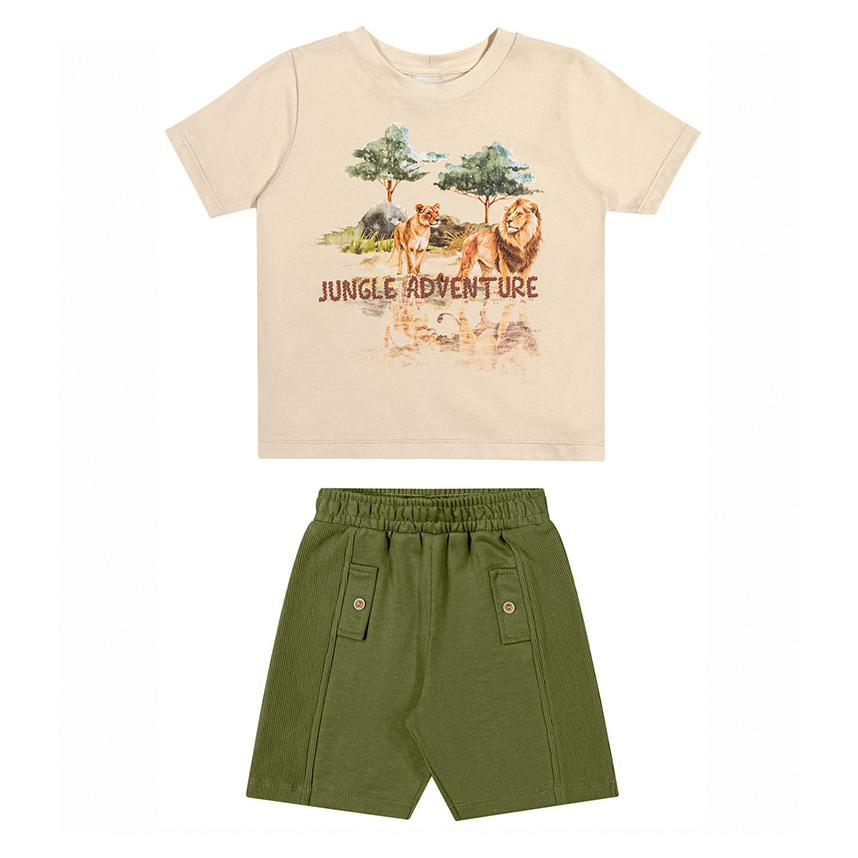Conjunto Infantil Angerô Camiseta Estampa Leão e Bermuda