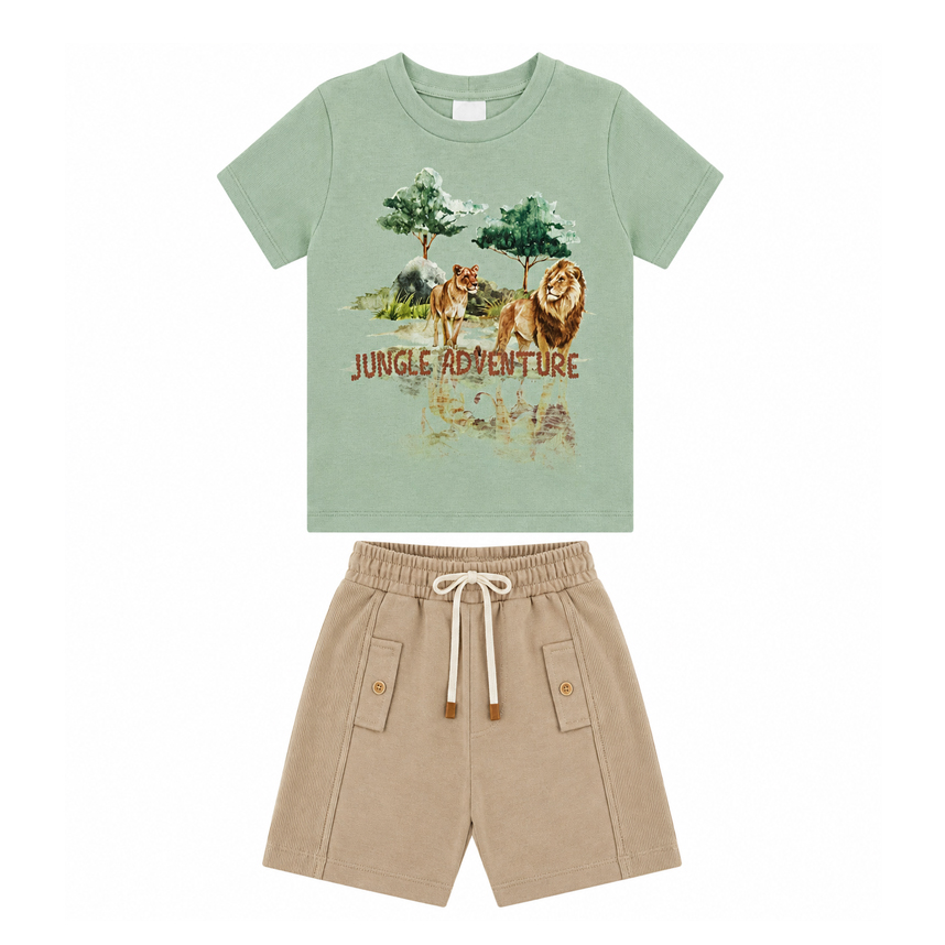 Conjunto Infantil Angerô Camiseta Estampa Leão e Bermuda Conjunto Infantil Angerô Camiseta Estampa Leão e Bermuda