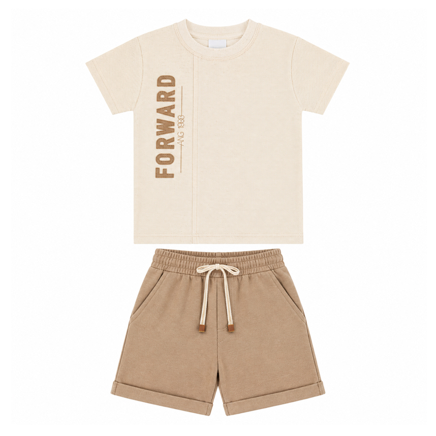 Conjunto Infantil Angerô Camiseta Bordado Forward e Bermuda