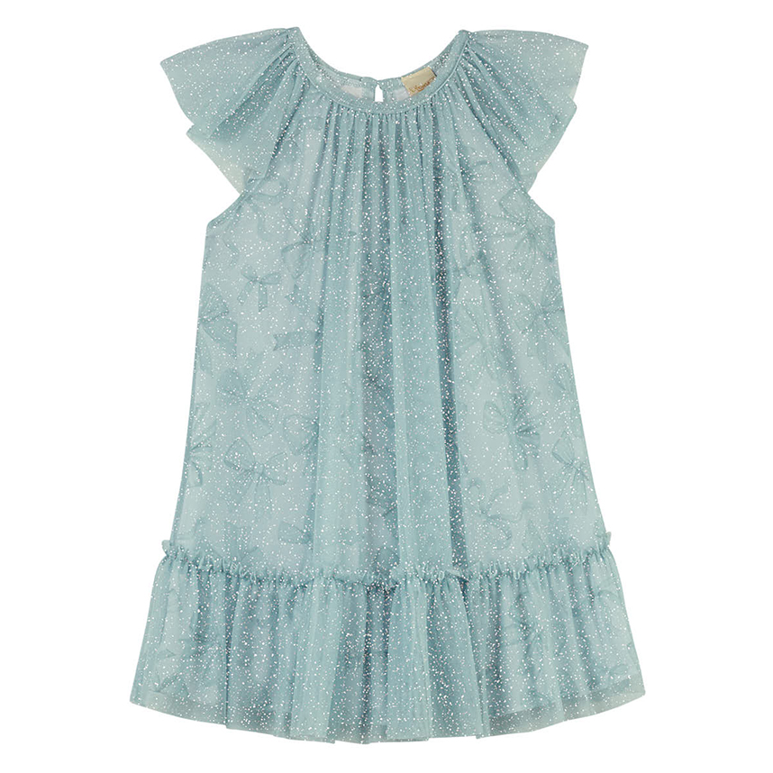 Vestido Infantil Angerô Estampa Laço com Tule e Gliter