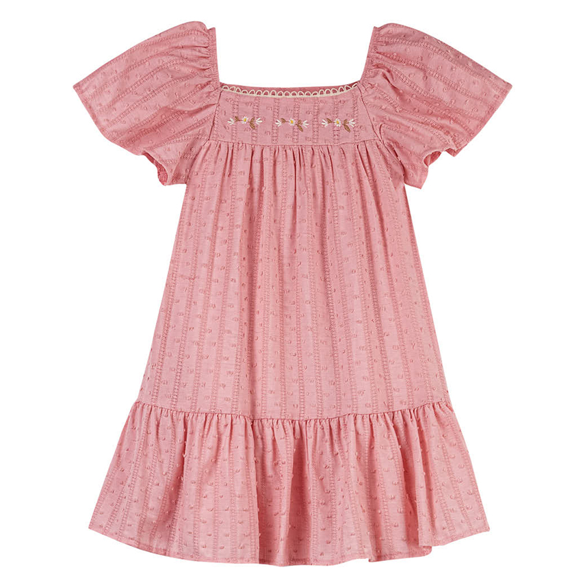 Vestido Infantil Angerô Manga Curta Bordado Flores