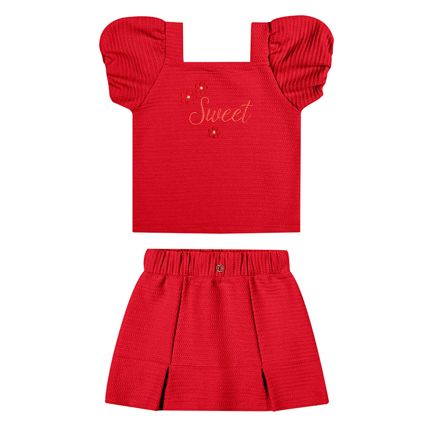 Conjunto Infantil Angerô Blusa Bordado Flor e Short Saia Conjunto Infantil Angerô Blusa Bordado Flor e Short Saia