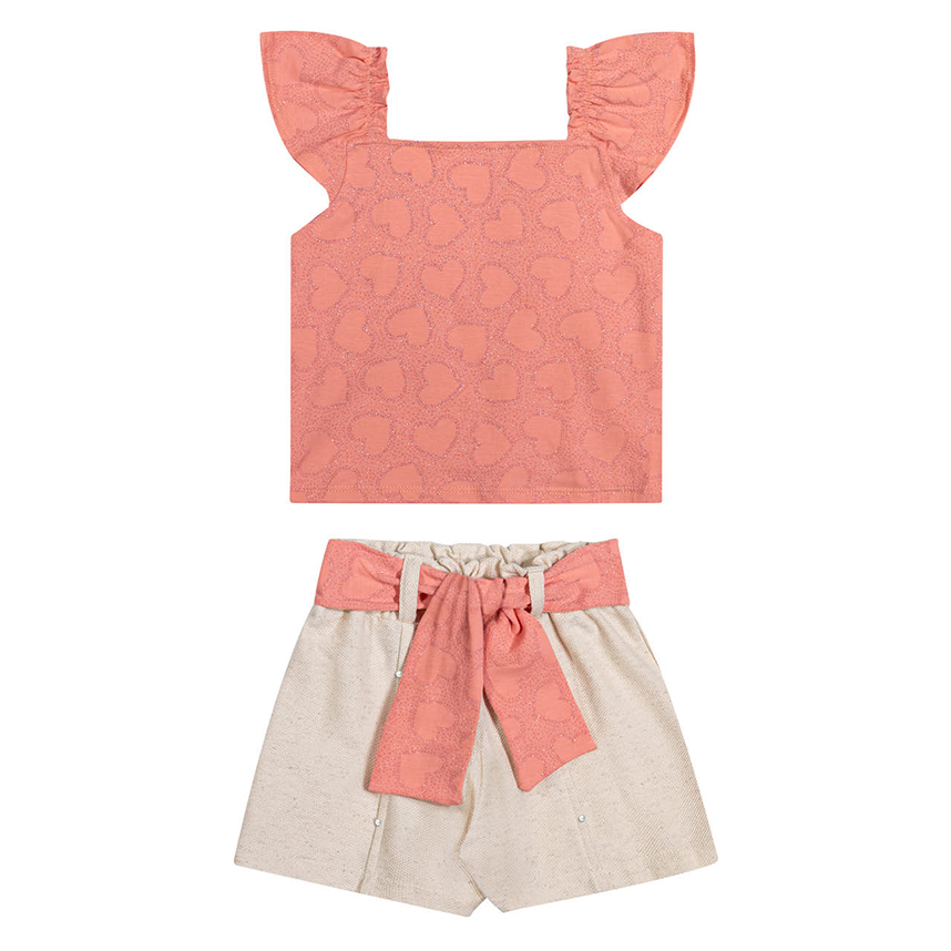 Conjunto Infantil Angerô Blusa Aplique Glitter e Short