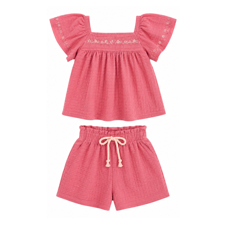 Conjunto Infantil Angero Blusa Aplique Strass e Short