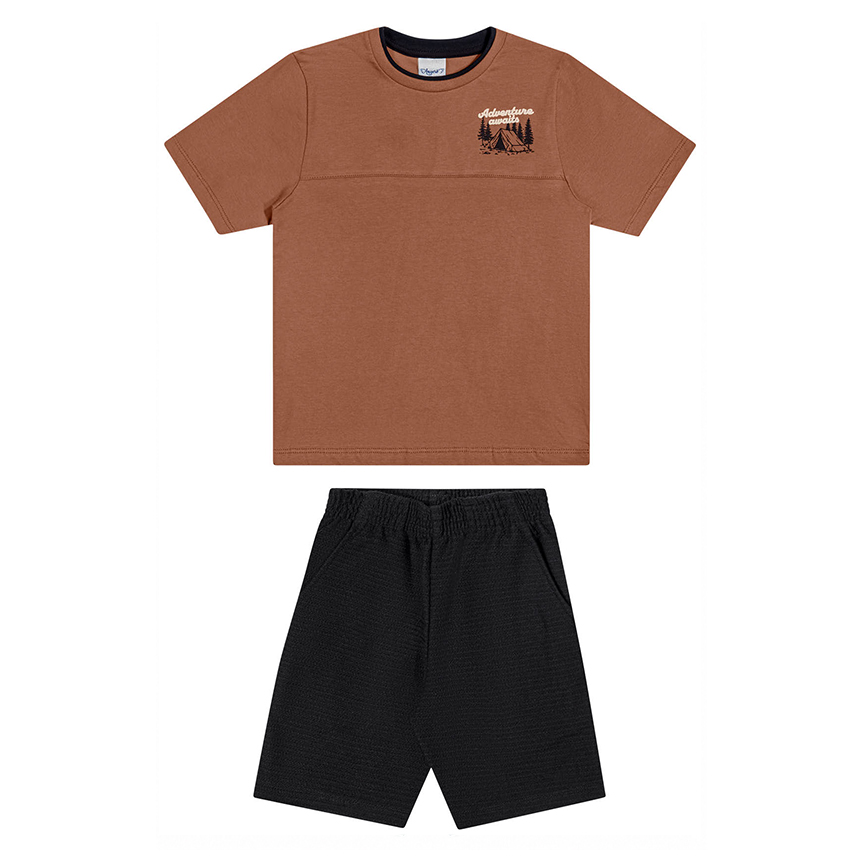 Conjunto Infantil Angerô Camiseta Estampa Adventure e Bermuda