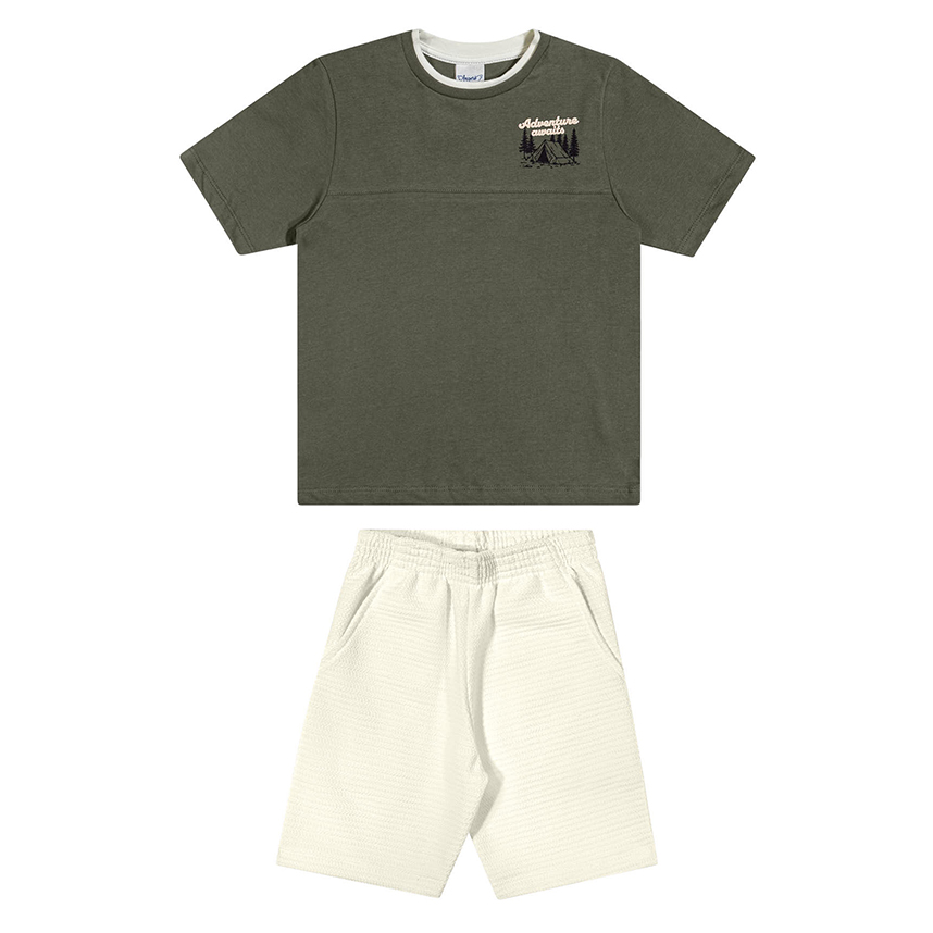 Conjunto Infantil Angerô Camiseta Estampa Adventure e Bermuda