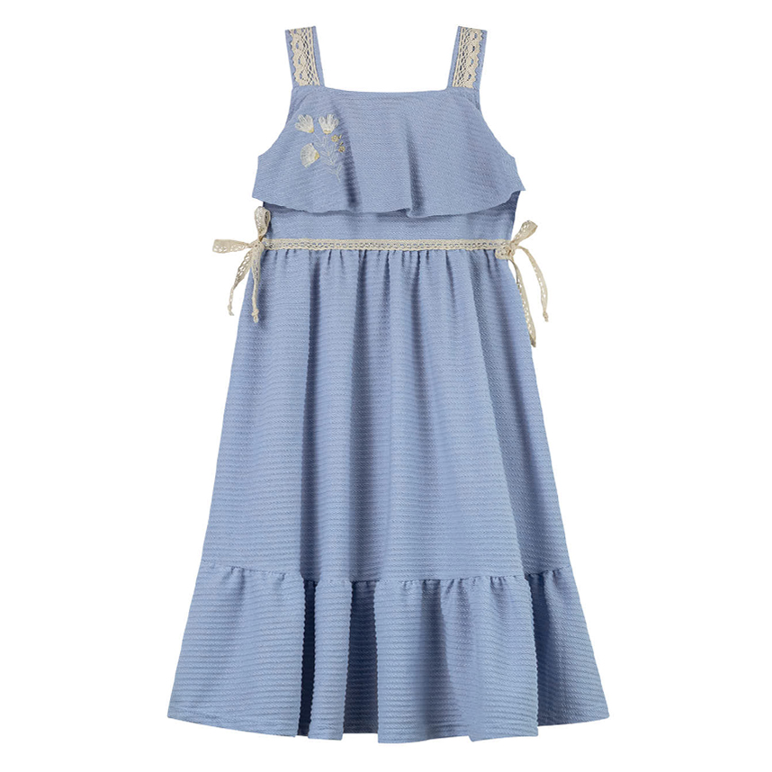 Vestido Juvenil Angerô Alça com Renda e Bordado Flores