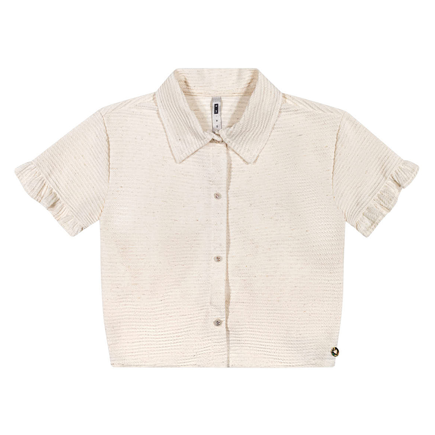 Blusa Juvenil Angerô Feminina Gola Polo com Babados e Botões