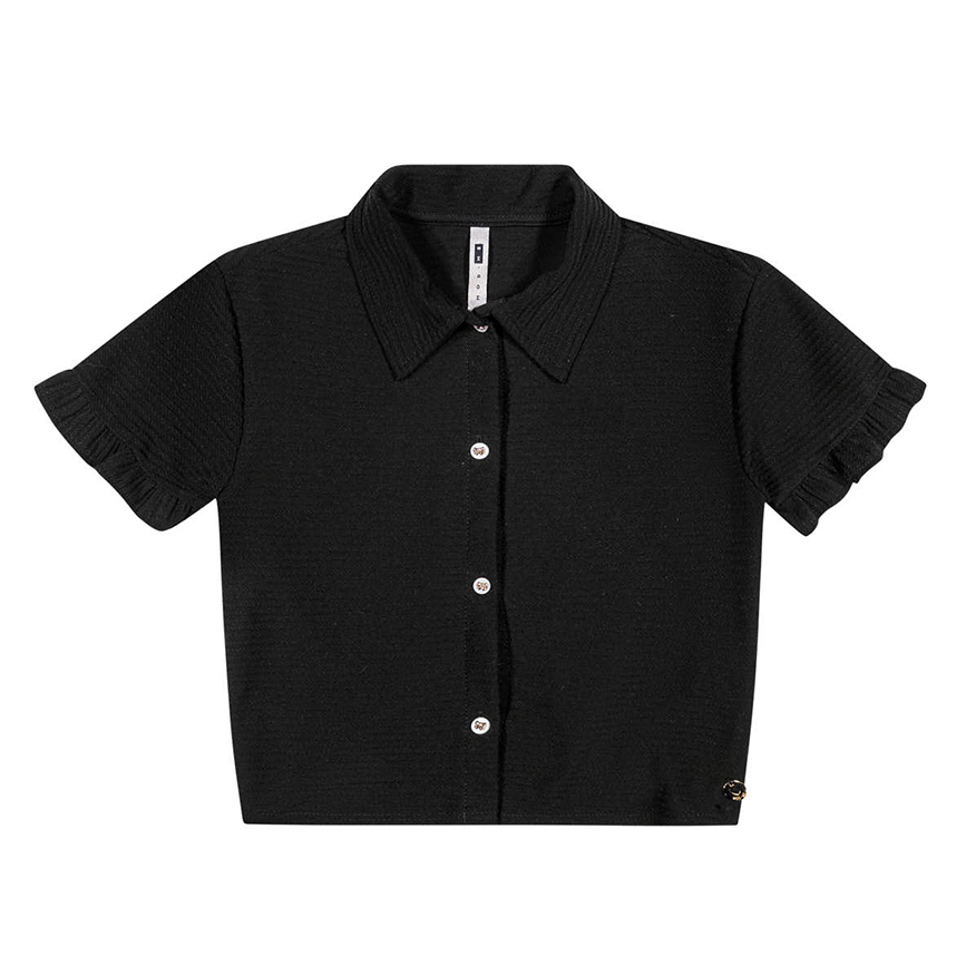 Blusa Juvenil Angerô Feminina Gola Polo com Babados e Botões