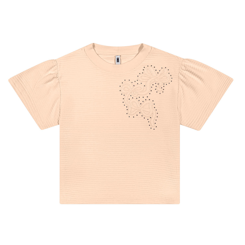 Blusa Juvenil Angerô Feminina Bordado Laço com Strass