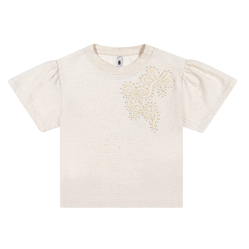Blusa Juvenil Angerô Feminina Bordado Laço com Strass