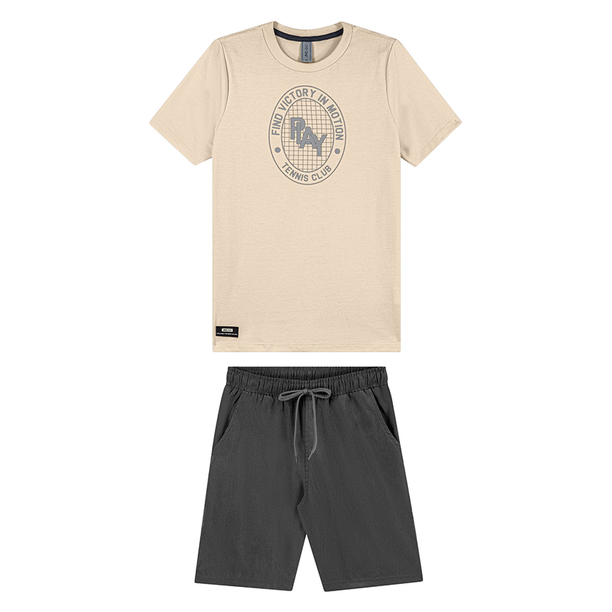 Conjunto Juvenil Angerô Camiseta Bordado Play e Bermuda