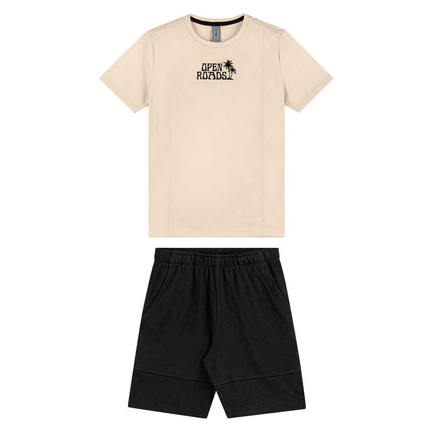 Conjunto Juvenil Angerô Camiseta Estampa Open e Bermuda