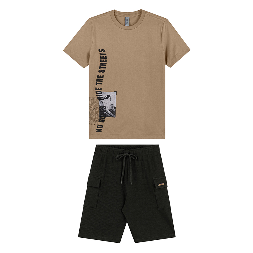 Conjunto Juvenil Angerô Camiseta Estampa em Relevo e Bermuda
