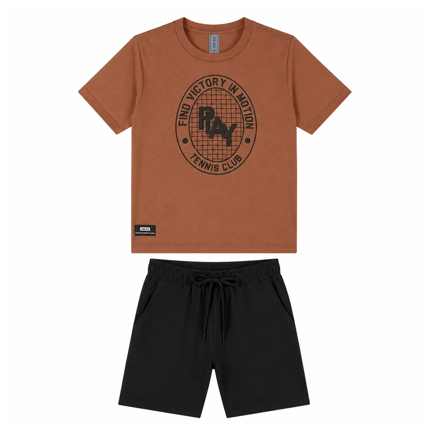 Conjunto Juvenil Angerô Camiseta Bordado Play e Bermuda