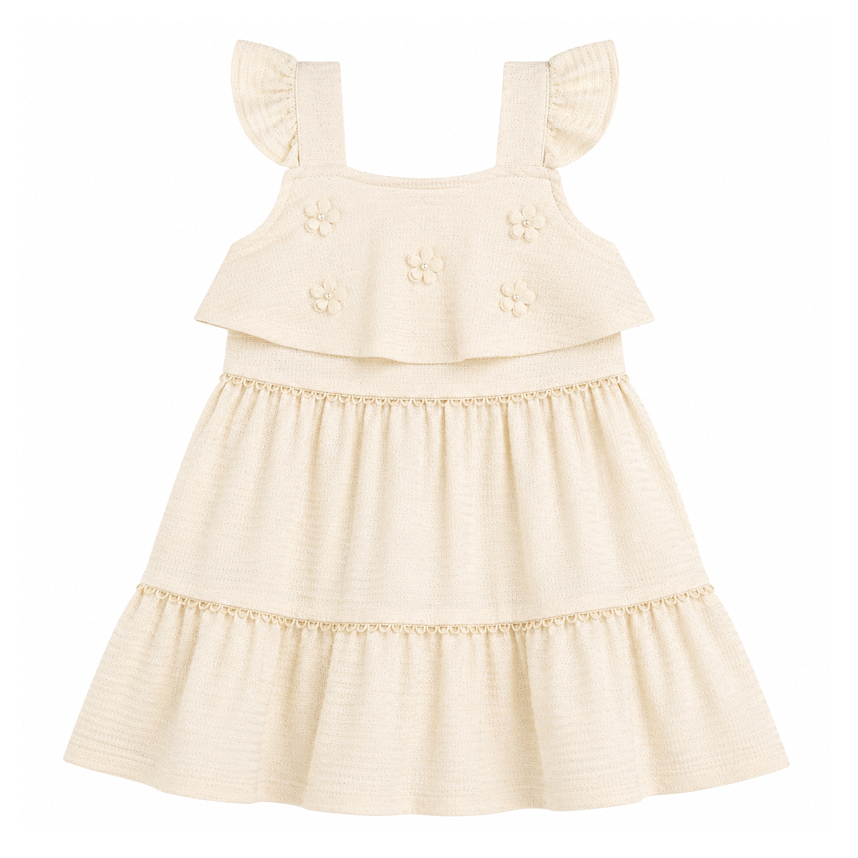 Vestido Bebê Angerô Alça Babado e Aplicação Florzinhas