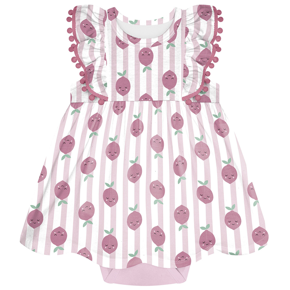 Vestido Bebê Kyly Manga Curta Estampa Listras e Frutinhas Vestido Bebê Kyly Manga Curta Estampa Listras e Frutinhas
