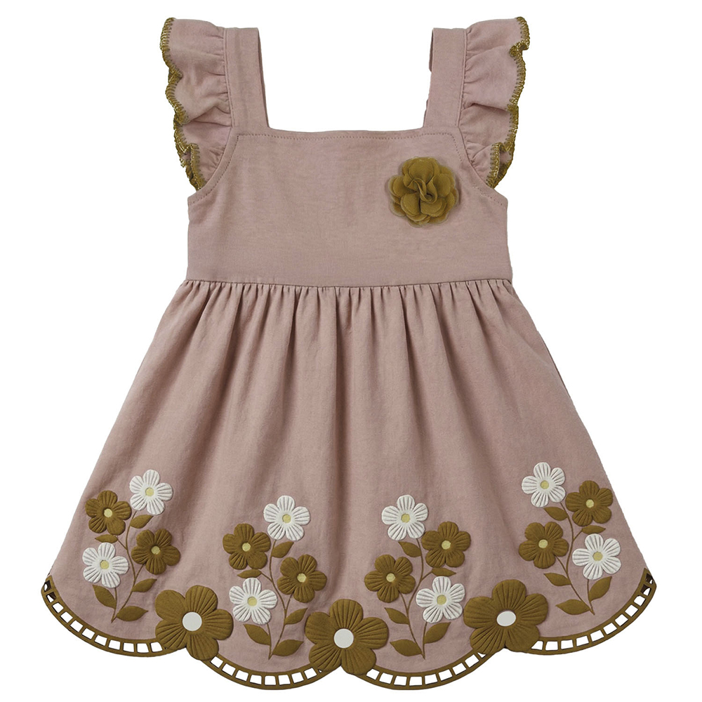 Vestido Infantil Kyly Aplique Flor com Barra Floral