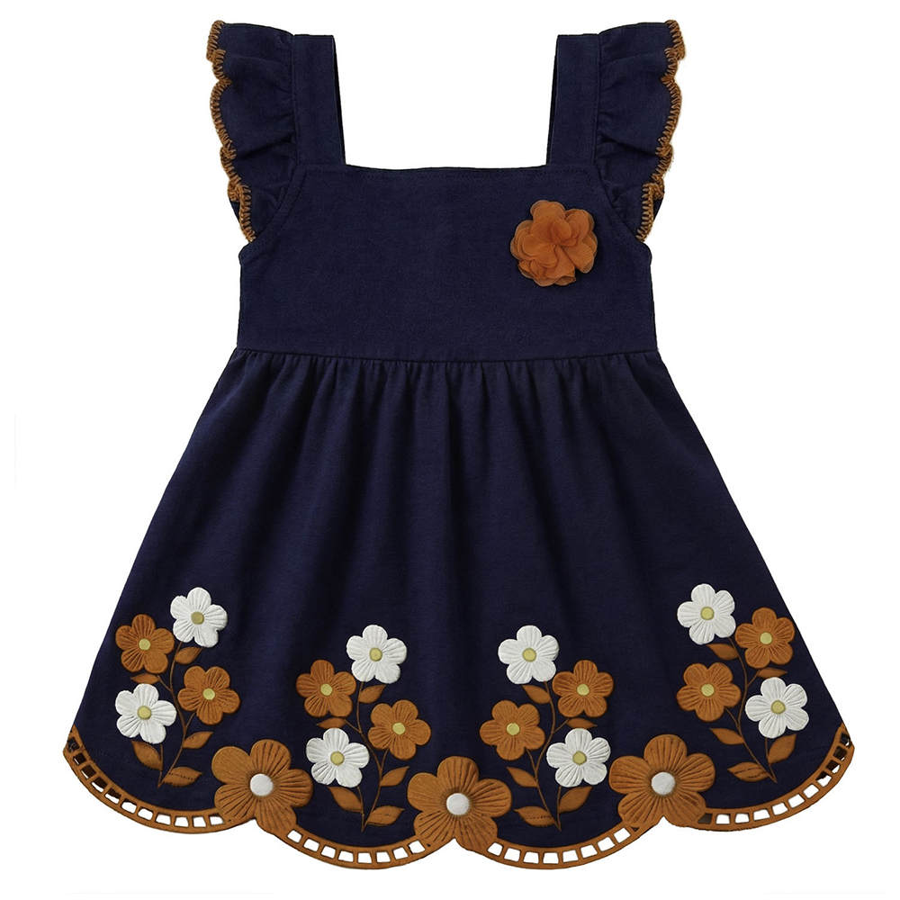 Vestido Infantil Kyly Aplique Flor com Barra Floral Vestido Infantil Kyly Aplique Flor com Barra Floral