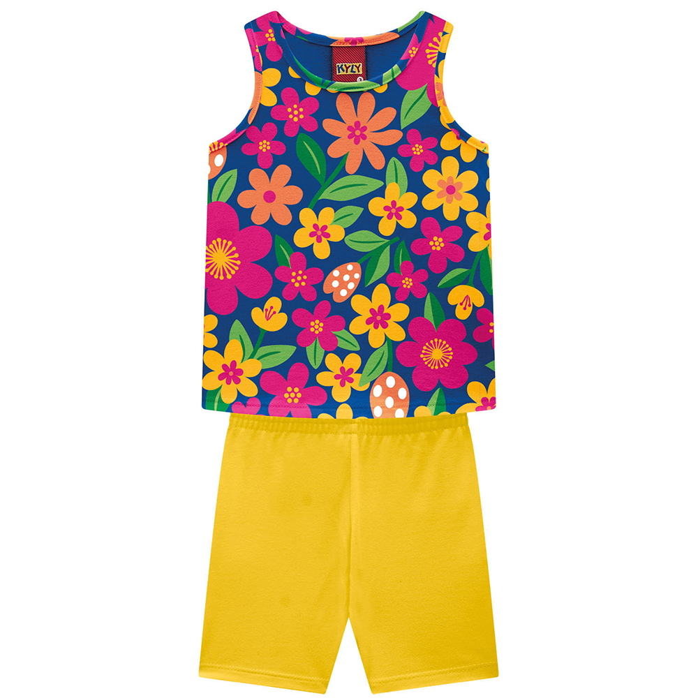 Conjunto Infantil Kyly Blusa Estampa Flores e Short Ciclista