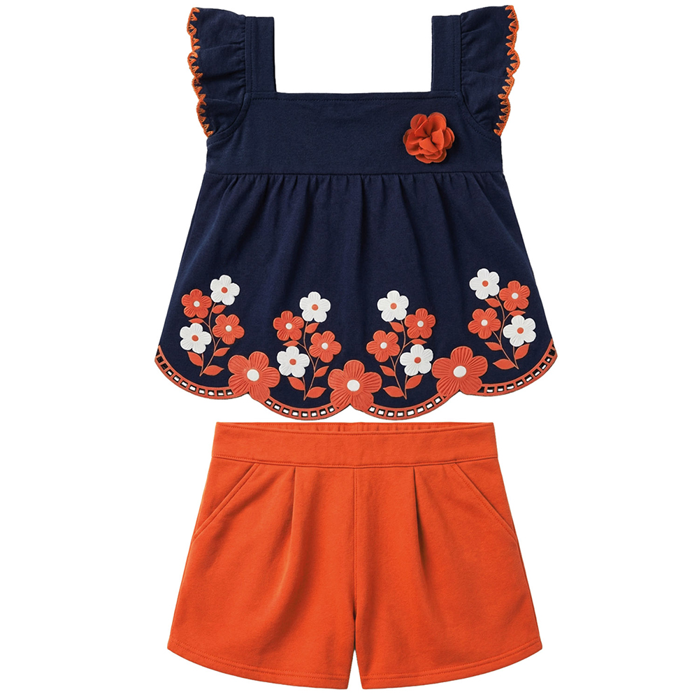 Conjunto Infantil Kyly Blusa Estampa e Aplique Flor e Short