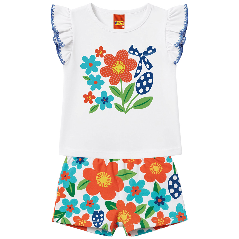 Conjunto Infantil Kyly Estampa Flor com Strass e Short