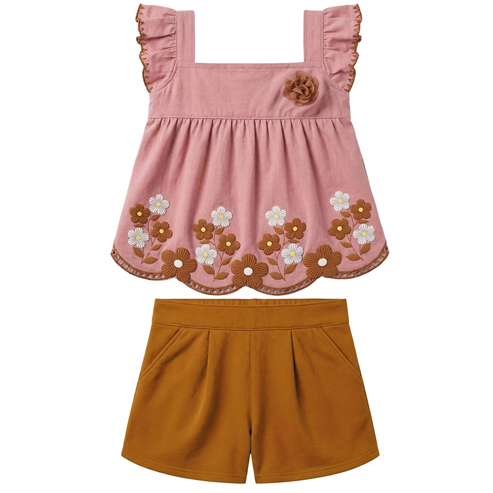 Conjunto Infantil Kyly Blusa Estampa e Aplique Flor e Short