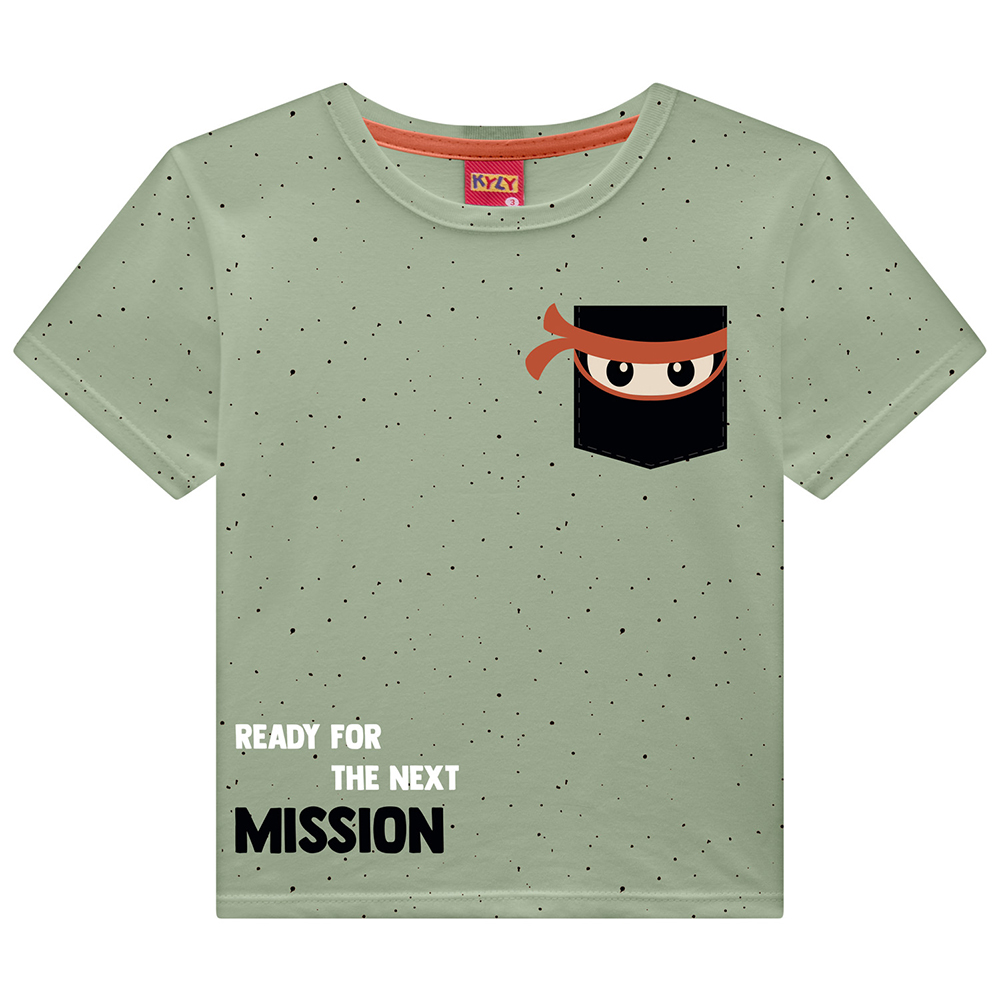 Camiseta Infantil Kyly Manga Curta Bolso Estampa Ninja