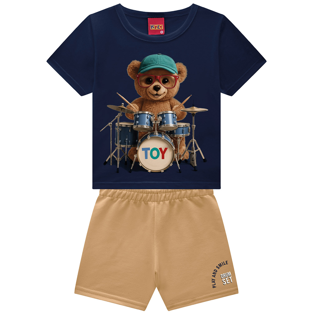 Conjunto Infantil Kyly Camiseta Estampa Urso e Bermuda